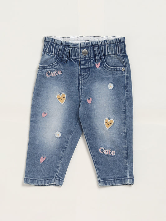 HOP Baby Blue Denim Embroidered Jeans