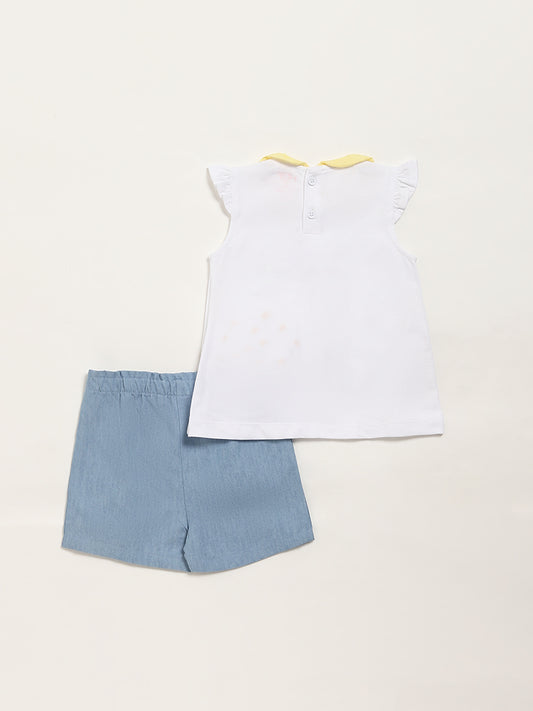 HOP Baby White Top with Denim Shorts