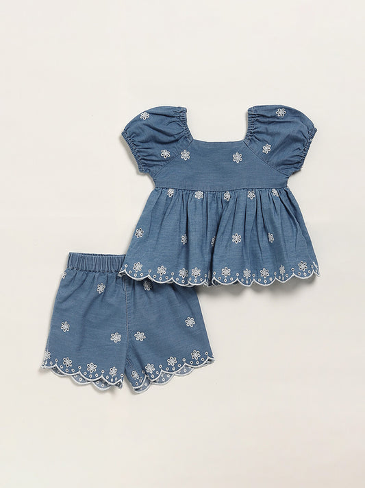 HOP Baby Blue Schiffile Top with Shorts