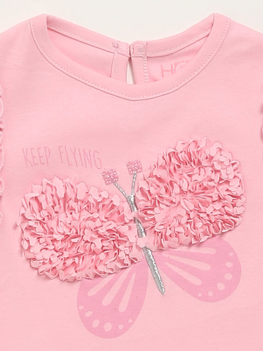 HOP Baby Butterfly Adorned Pink Top