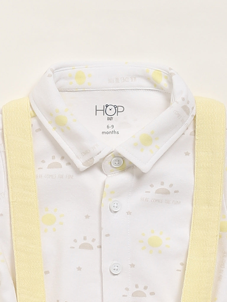 HOP Baby Printed White Shirt & Dungaree Set