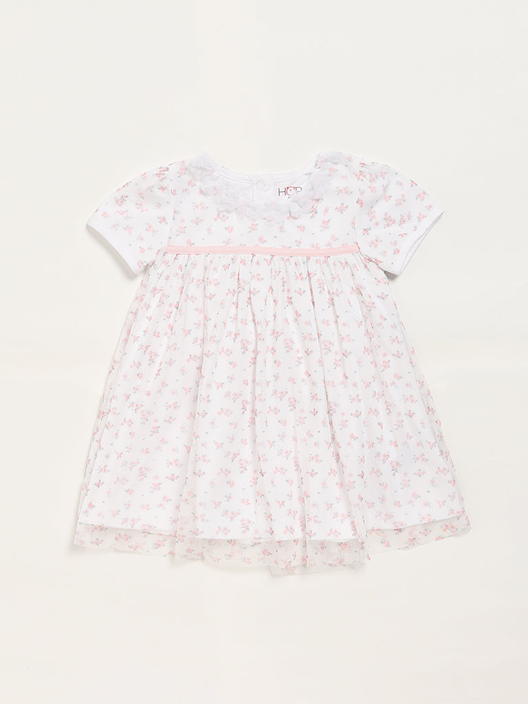HOP Baby White Floral Printed Dress