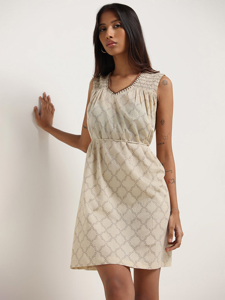 Bombay Paisley Beige Printed Cotton Dress