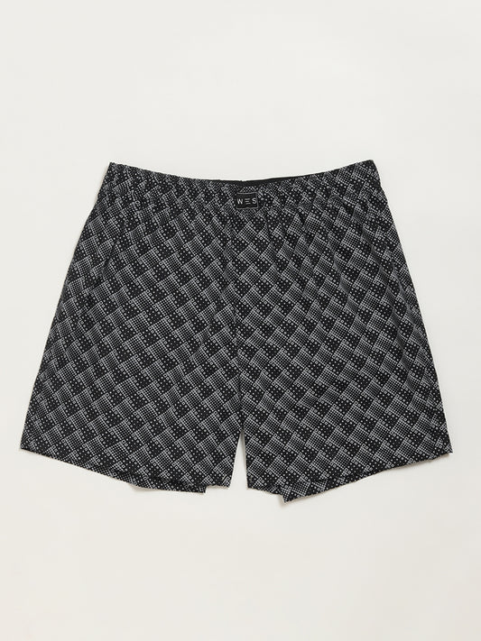 WES Lounge Black Printed Cotton Boxers - Pack of 2