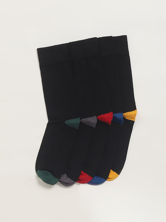 WES Lounge Colorful Accent Black Cotton Blend Socks - Pack of 5