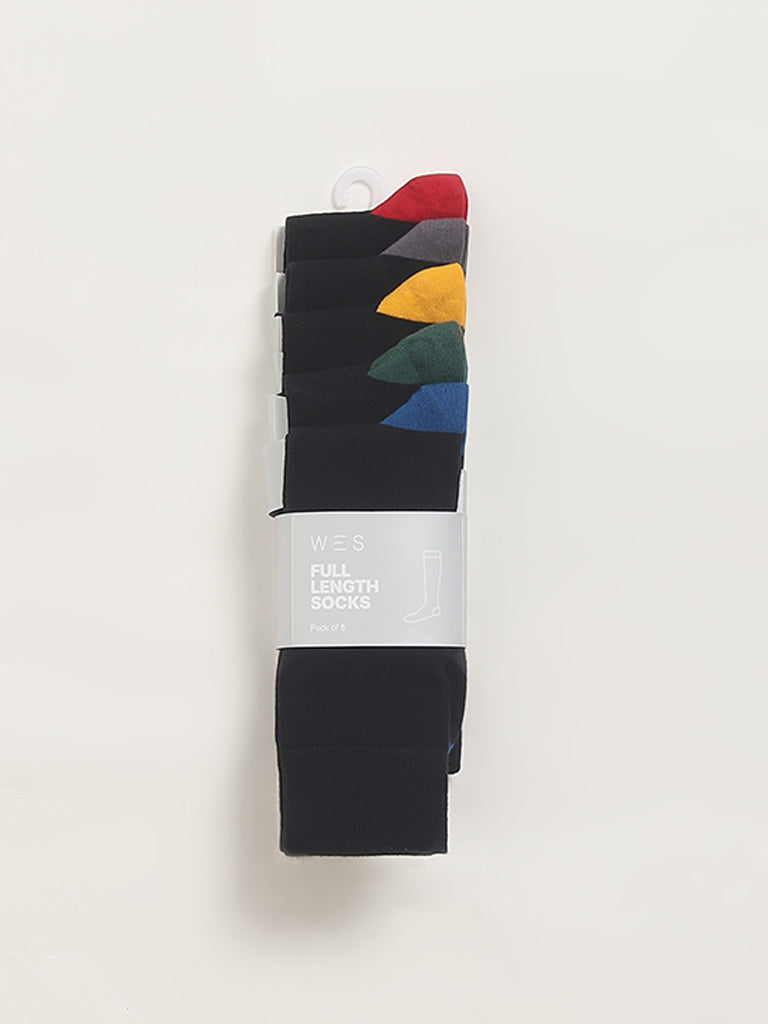WES Lounge Colorful Accent Black Socks - Pack of 5