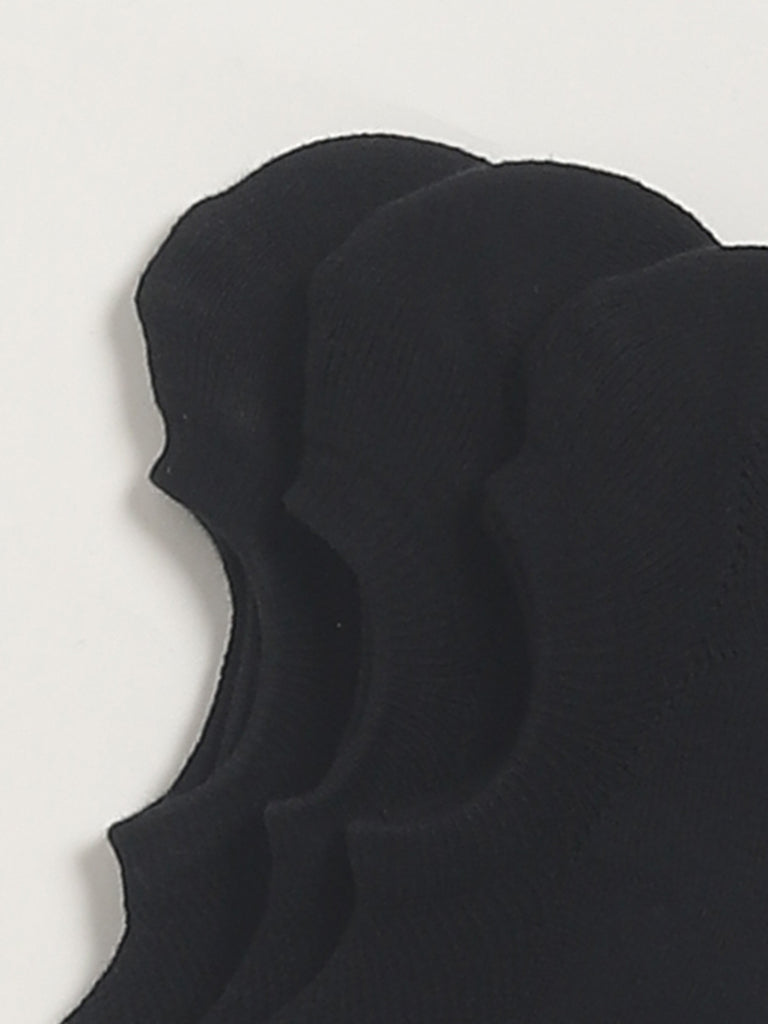 WES Lounge Black No-Show Cotton Blend Socks - Pack of 3