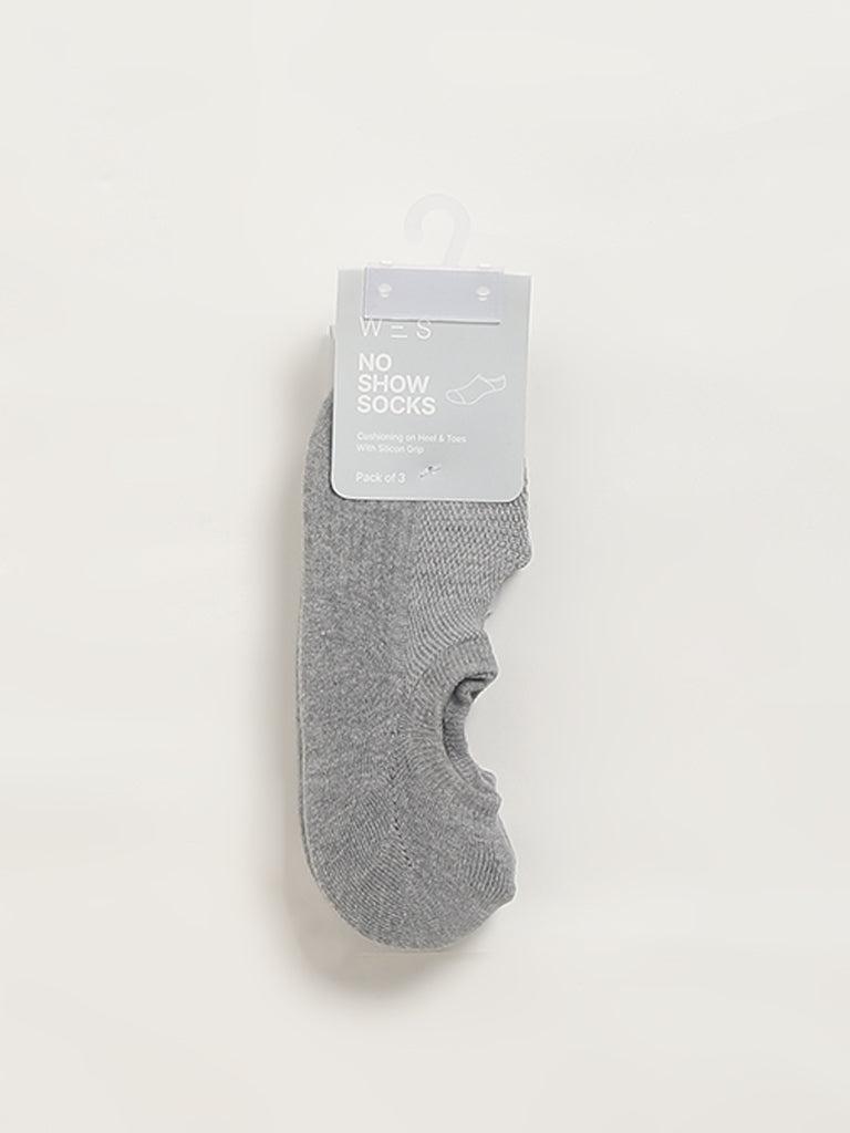 WES Lounge Grey No-Show Cotton Blend Socks - Pack of 3