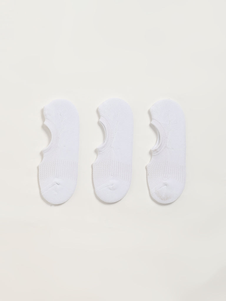 WES Lounge White No-Show Cotton Blend Socks - Pack of 3