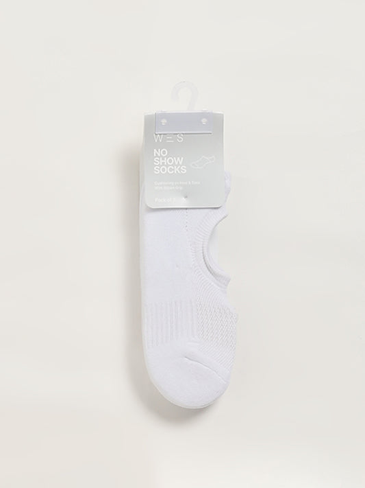 WES Lounge White No-Show Cotton Blend Socks - Pack of 3
