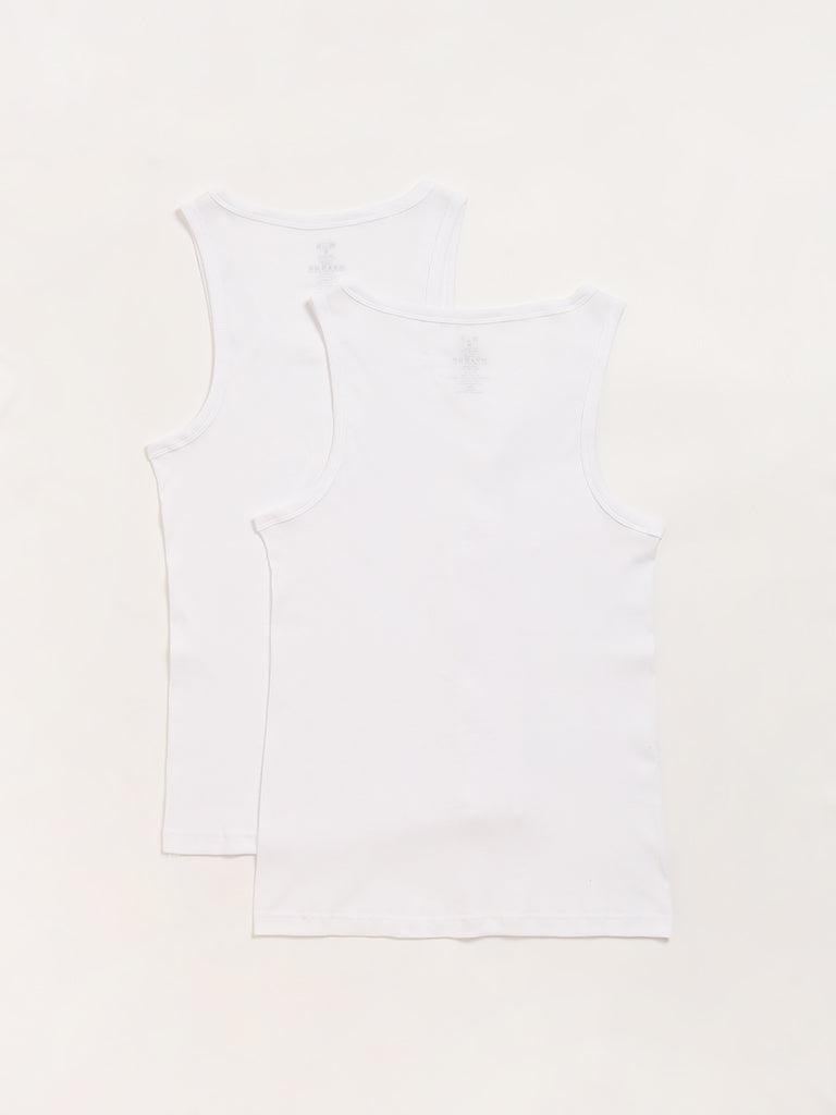 WES Lounge Plain White Cotton Vests - Pack of 2
