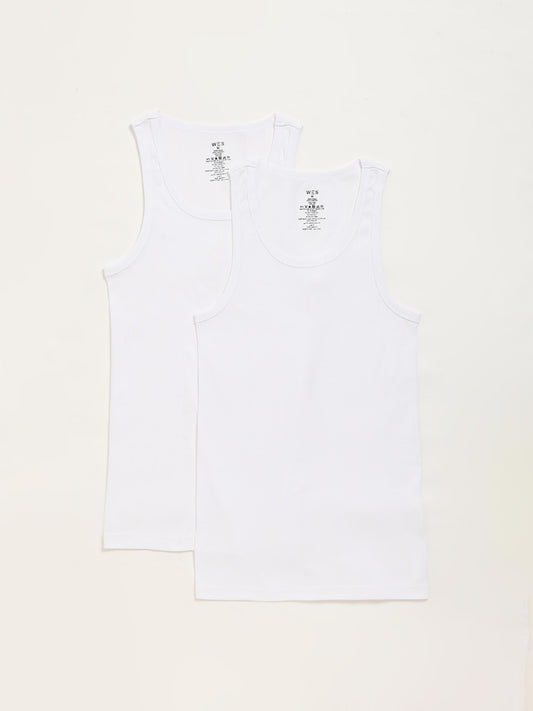 WES Lounge Plain White Vests - Pack of 2
