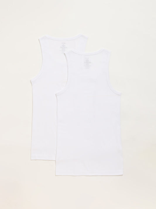 WES Lounge Plain White Vests - Pack of 2