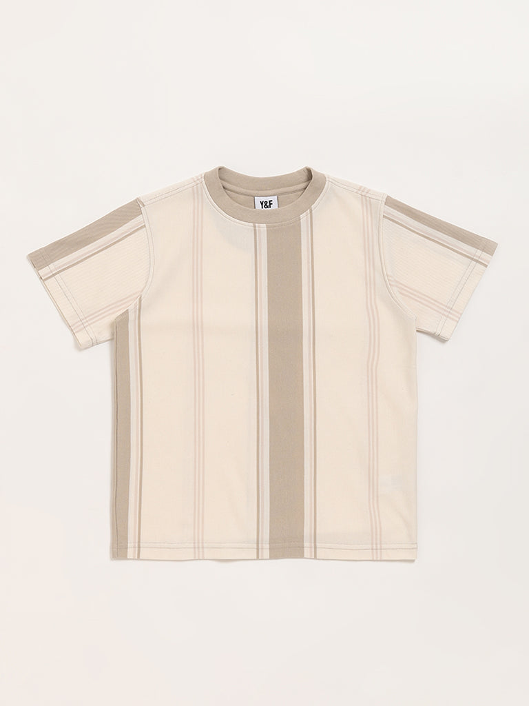 Y&F Kids Beige Striped T-Shirt