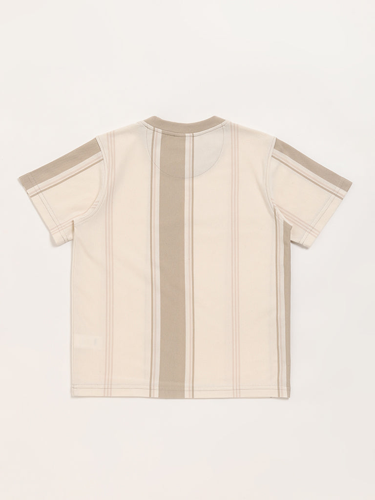 Y&F Kids Beige Striped T-Shirt