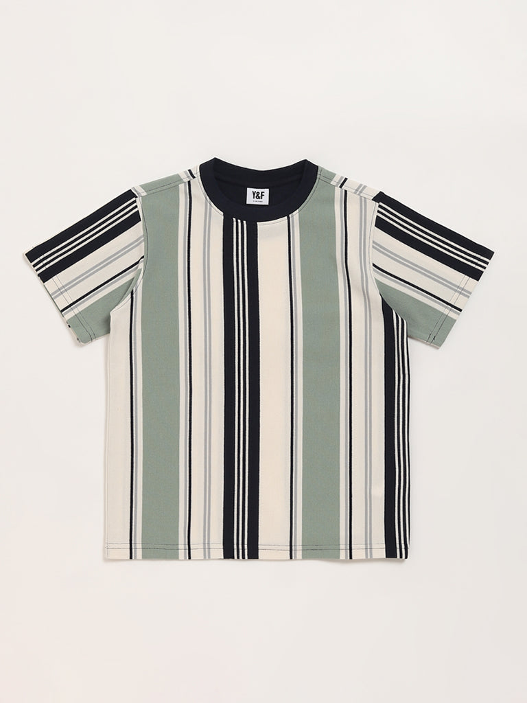 Y&F Kids Green Striped T-Shirt
