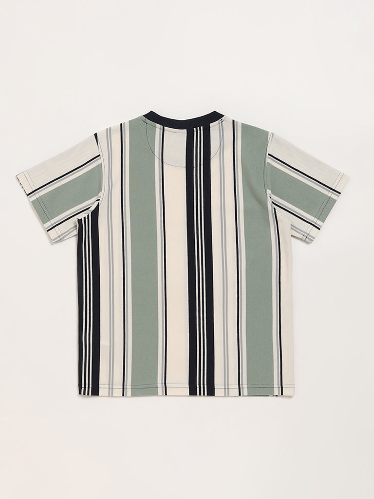 Y&F Kids Green Striped T-Shirt