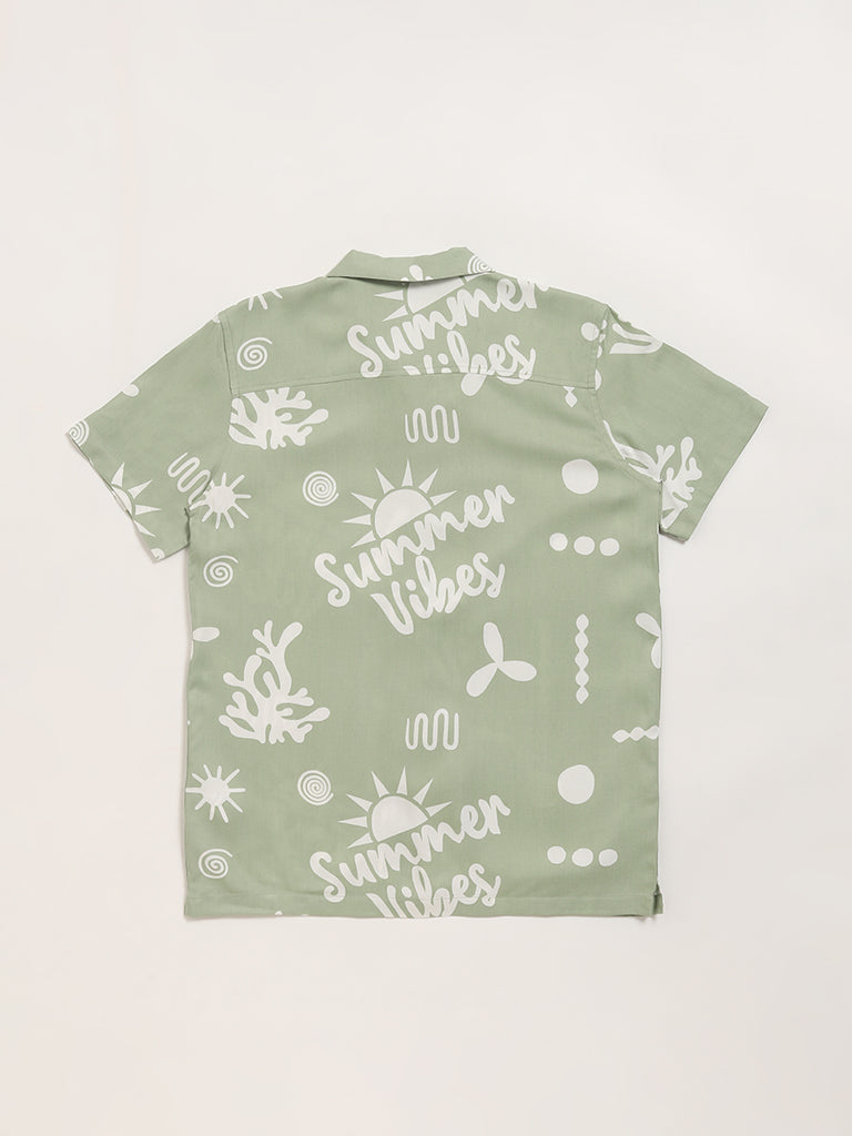 Y&F Kids Green Printed Shirt
