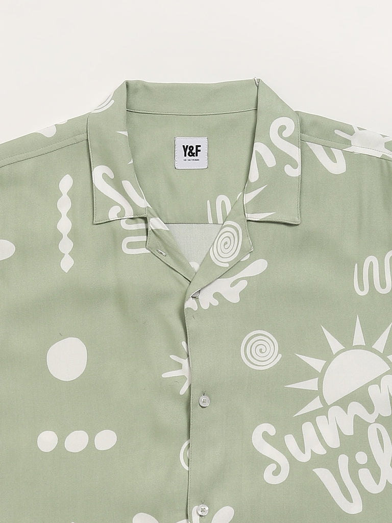 Y&F Kids Green Printed Shirt