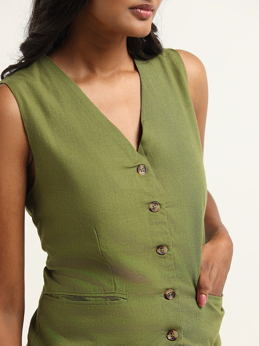 LOV Plain Green Waistcoat