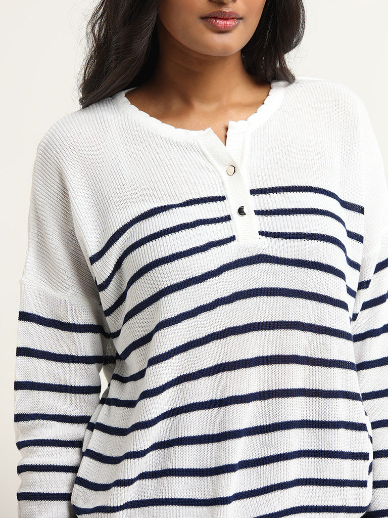 LOV White Striped Knitted Top