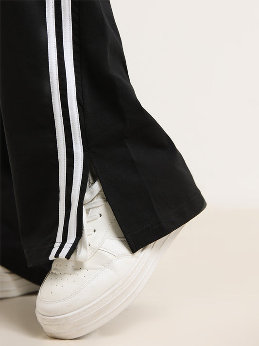 Studiofit Black Striped Cotton Track Pants