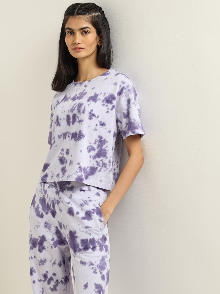 Studiofit Lavender Tie-Dye Cotton Blend T-Shirt