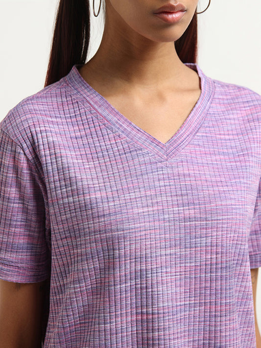 Studiofit Purple Self-Patterned T-Shirt