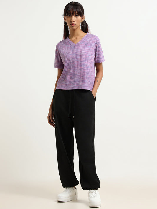 Studiofit Purple Self-Patterned T-Shirt