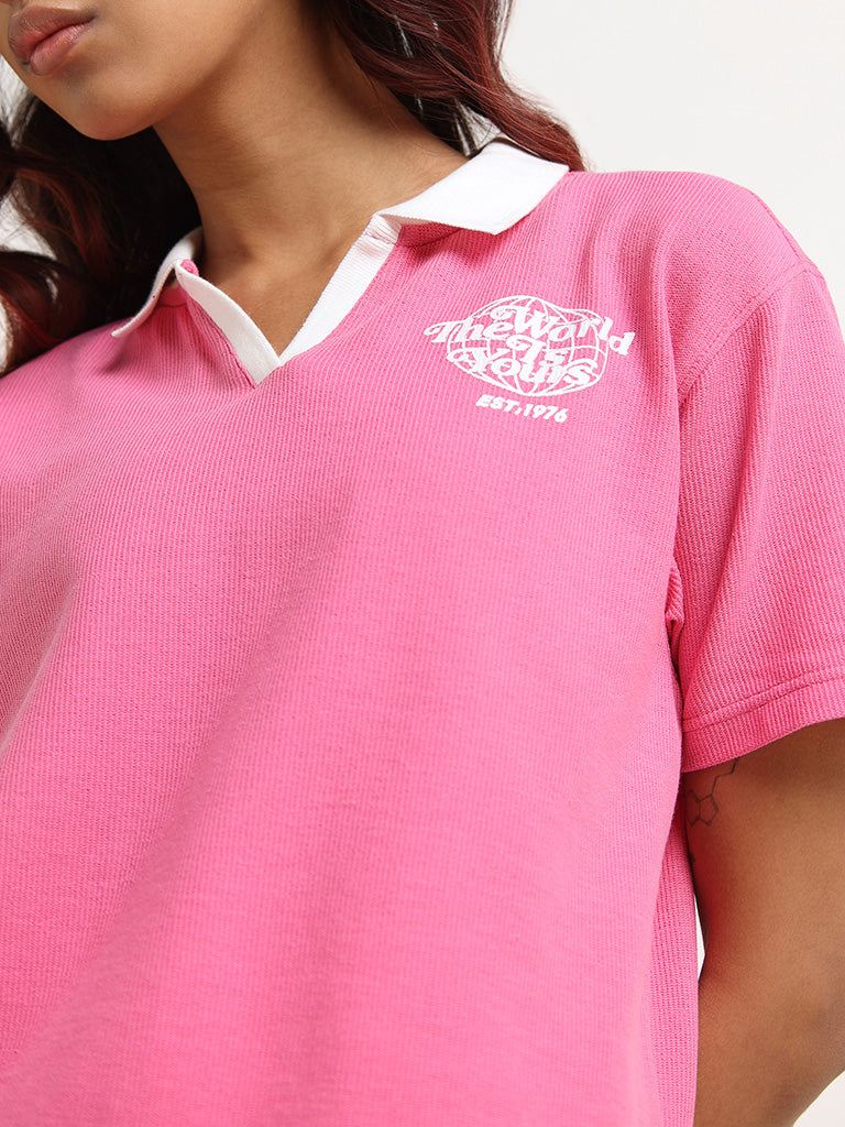 Studiofit Pink Cotton Blend Crop T-Shirt