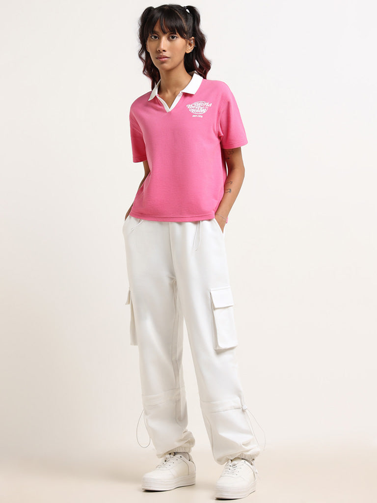 Studiofit Pink Cotton Blend Crop T-Shirt