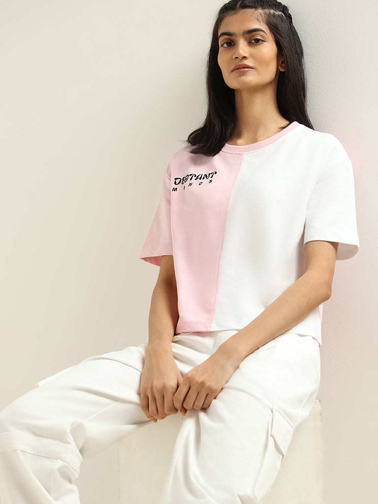 Studiofit Pink Printed Cotton T-Shirt