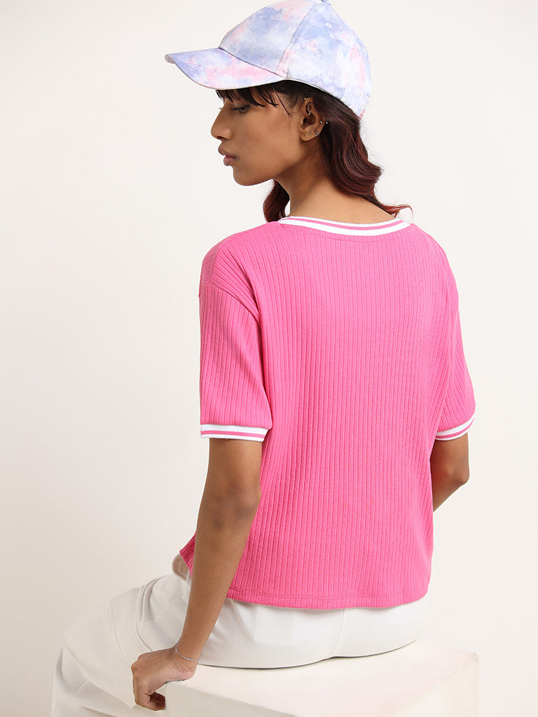 Studiofit Pink Ribbed T-Shirt