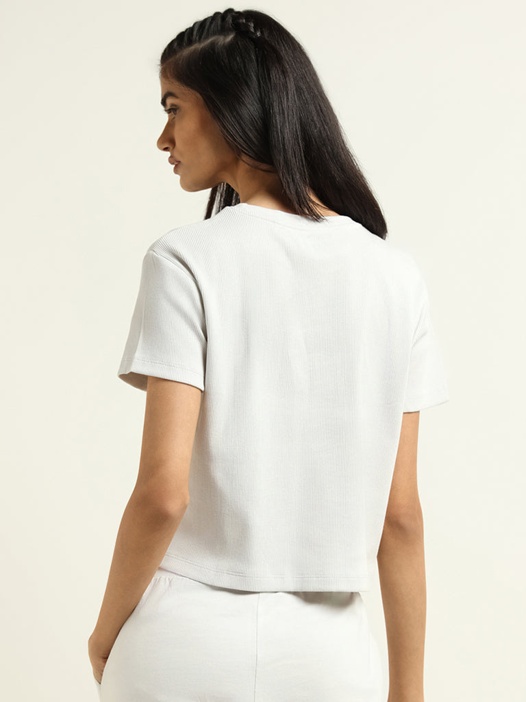 Studiofit White Self-Striped Cotton T-Shirt