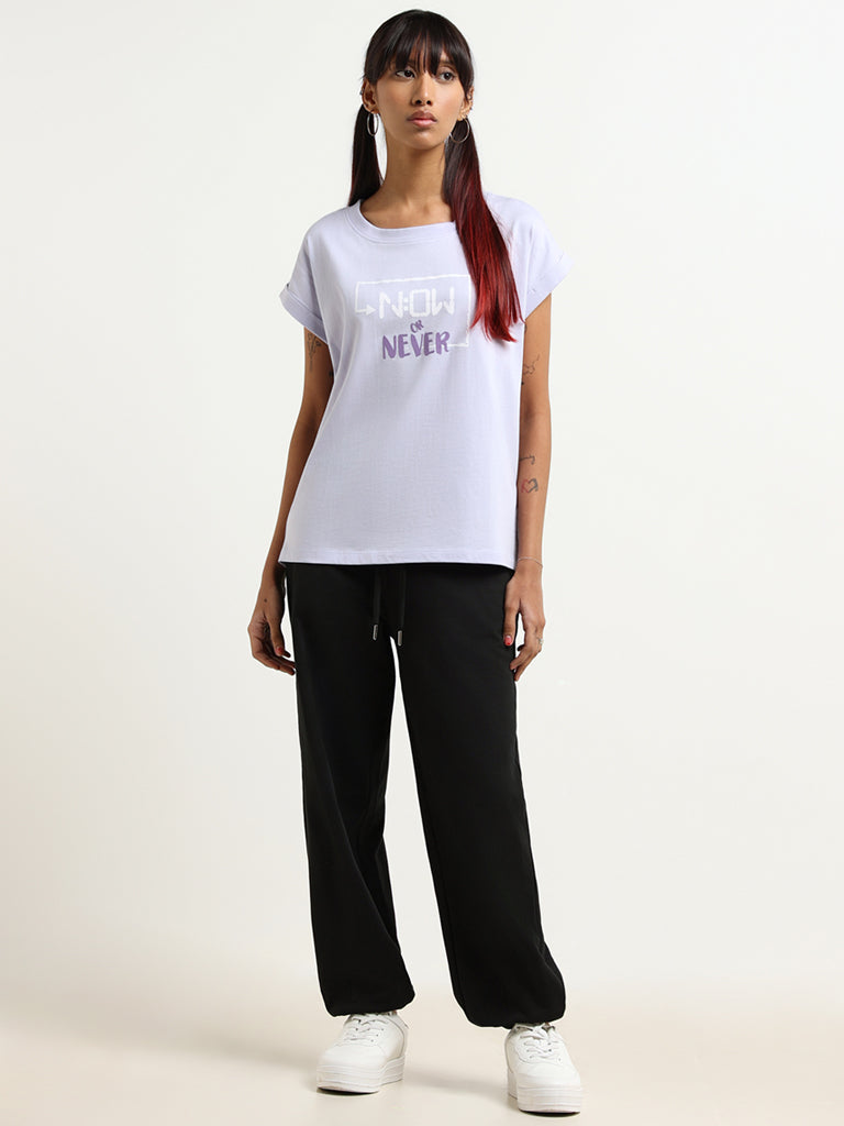 Studiofit Purple Slogan Cotton T-Shirt