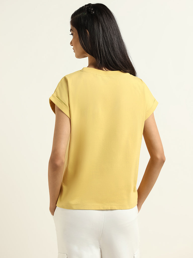 Studiofit Yellow Printed T-Shirt
