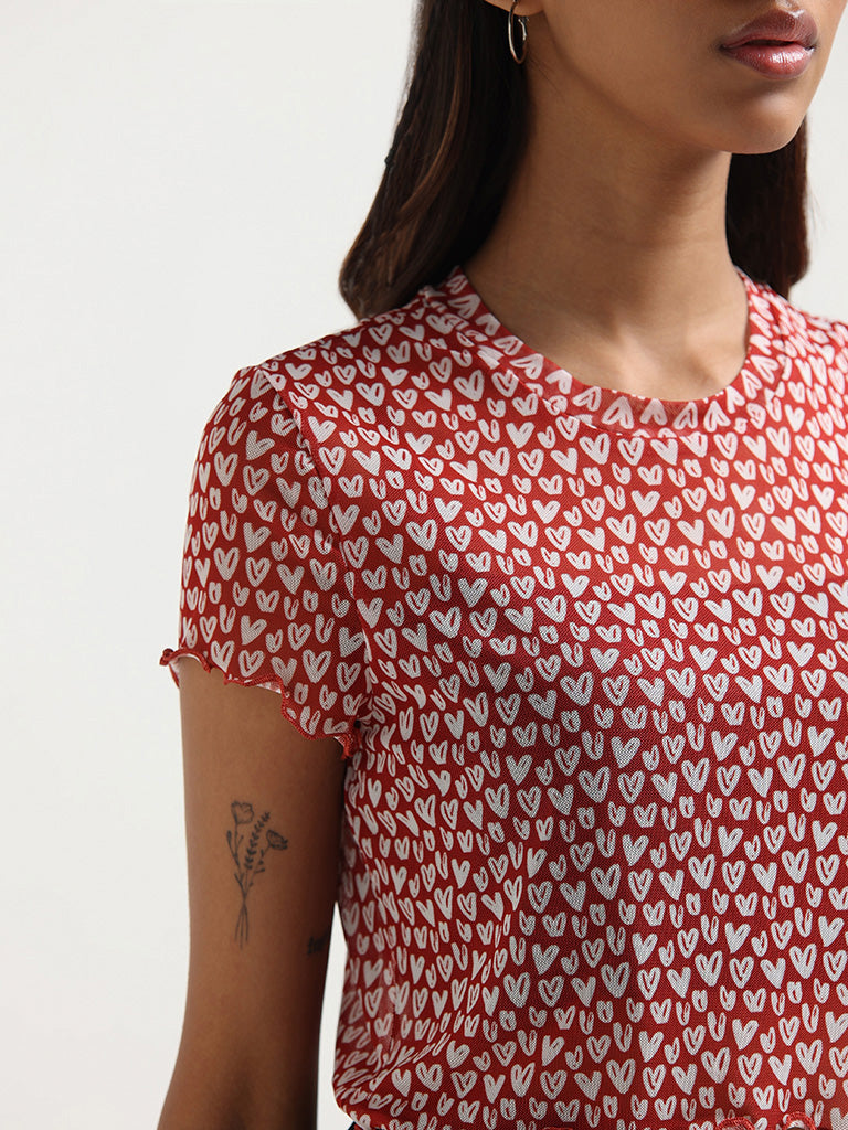 Nuon Red Printed Crop Top