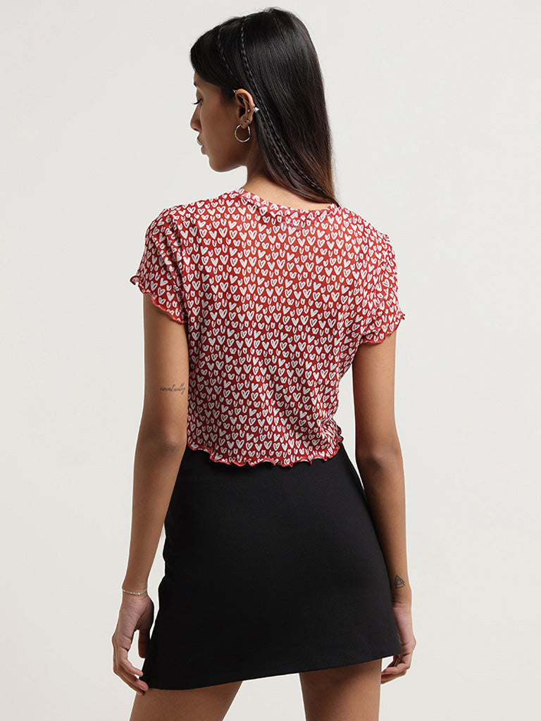 Nuon Red Printed Crop Top