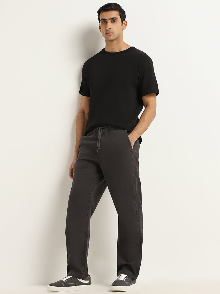 WES Casuals Grey Plain Relaxed Fit Pants
