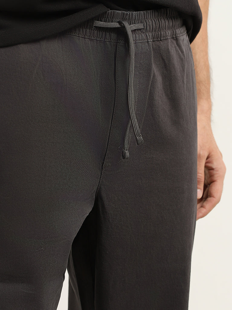 WES Casuals Grey Cotton Plain Relaxed Fit Pants