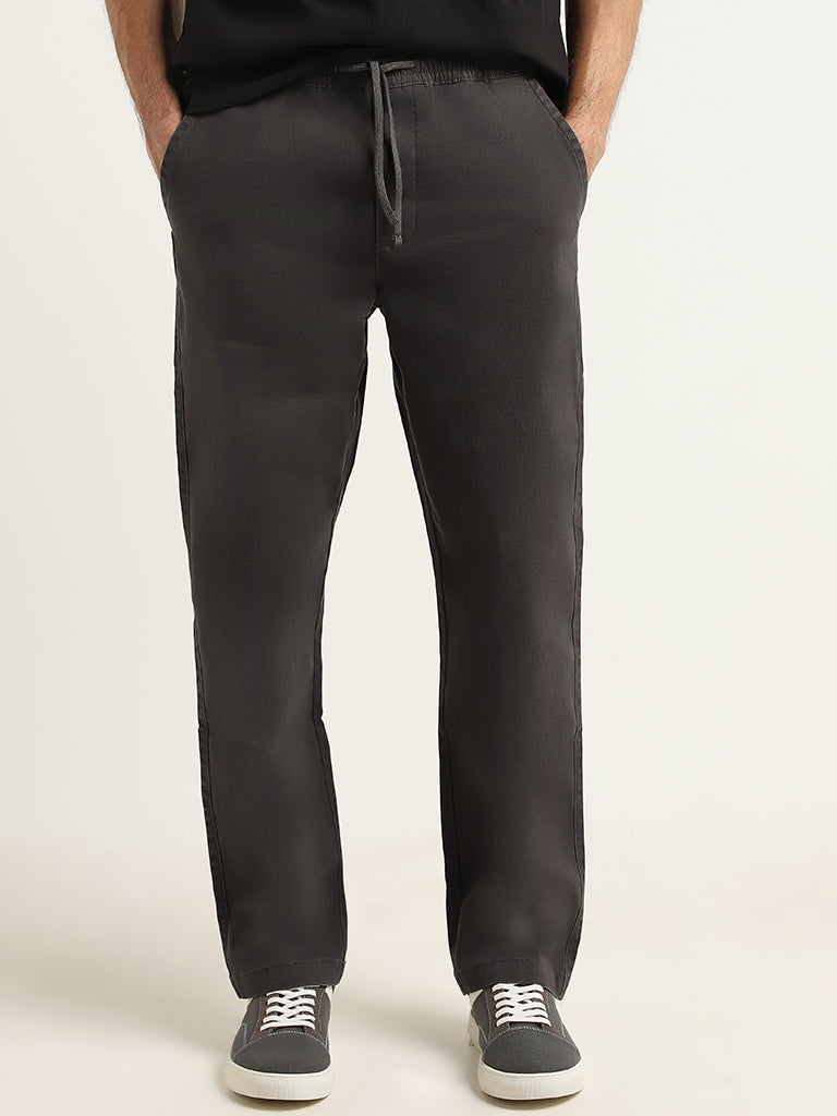 WES Casuals Grey Plain Relaxed Fit Pants