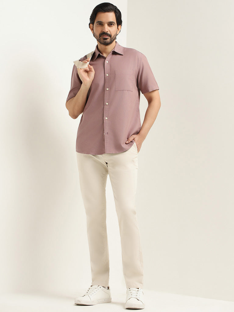WES Casuals Dusty Pink Cotton Relaxed Fit Shirt