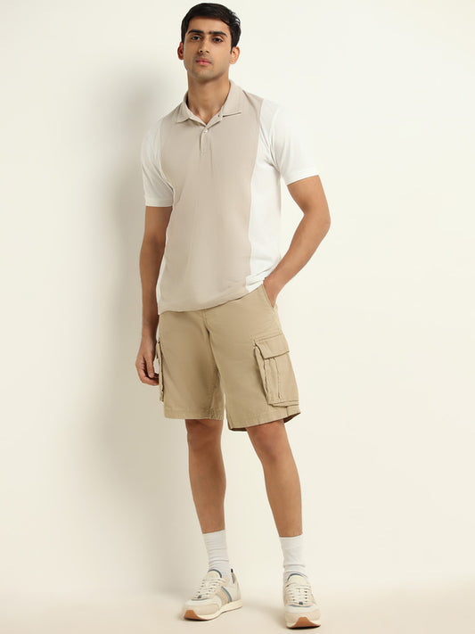 WES Casuals Beige Relaxed Fit Cargo Shorts