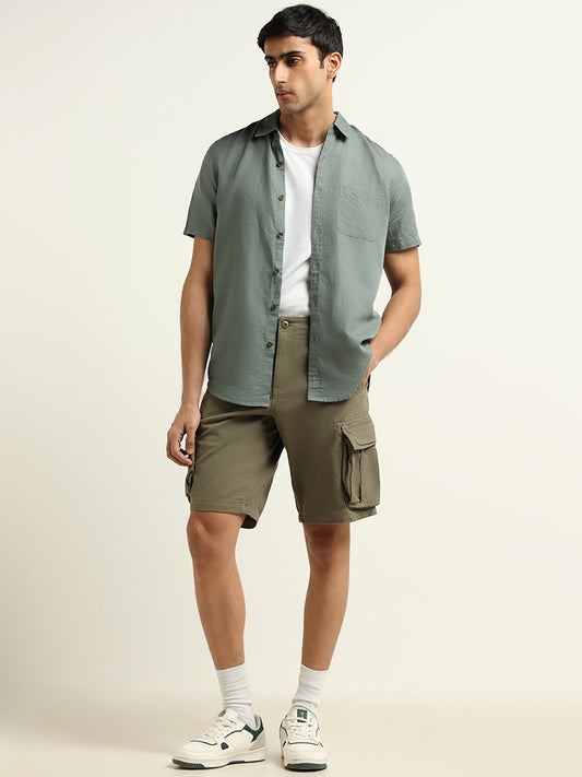 WES Casuals Green Relaxed Fit Cargo Shorts