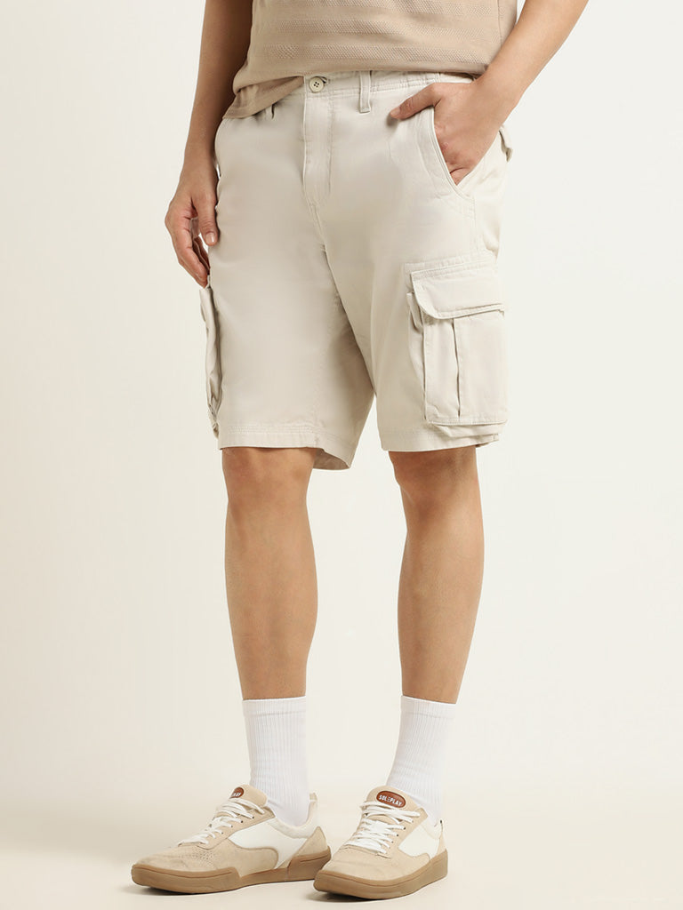 WES Casuals Plain Taupe Relaxed Fit Shorts