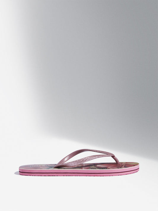 LUNA BLU Pink Shimmery Thong-Strap Flip-Flop