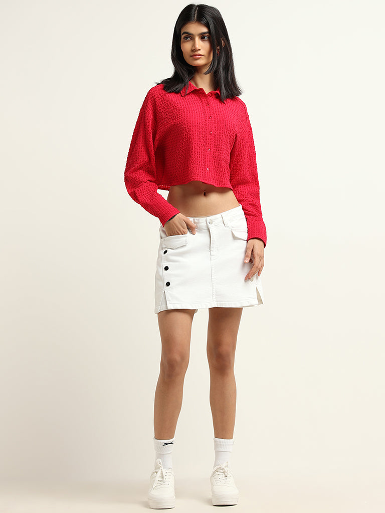 Nuon Red Cotton Crop Shirt