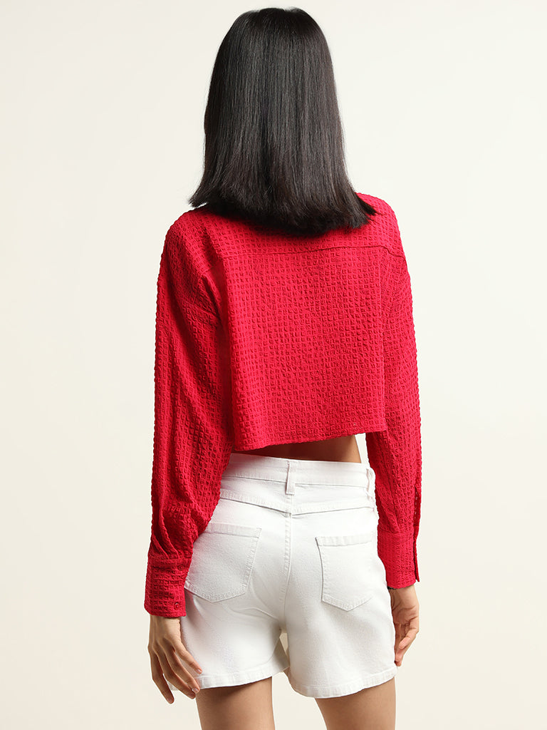 Nuon Red Cotton Crop Shirt