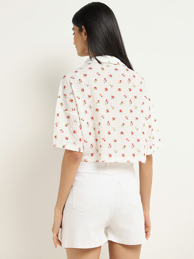 Nuon White Printed Crop Shirt