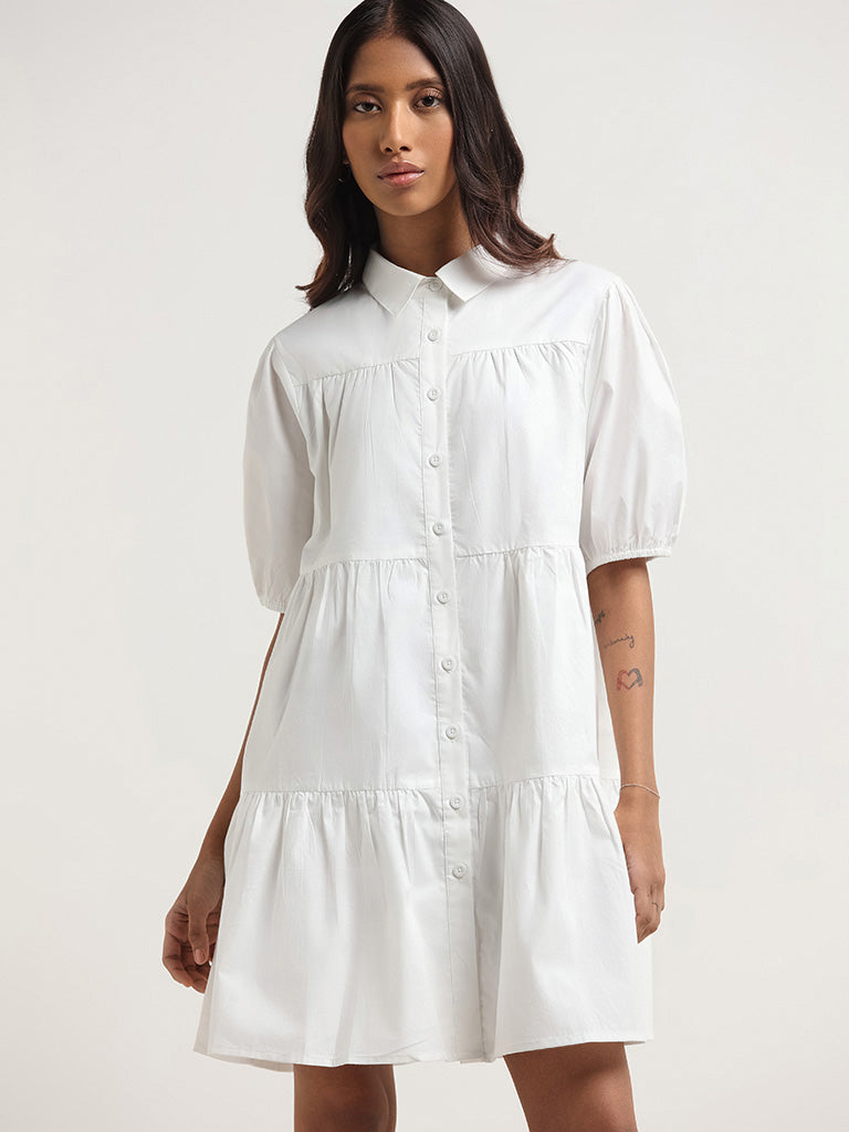 Nuon White Tiered Shirt Dress
